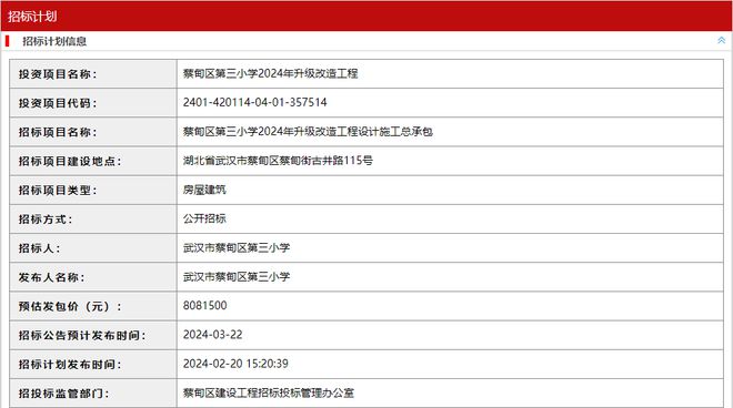 天博体育重磅！蔡甸这所小学即将改造升级！